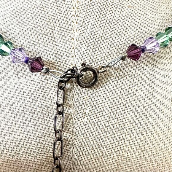Vintage Swarovski-Style Sparkling Purple & Green Crystal Necklace - Picture 4 of 8